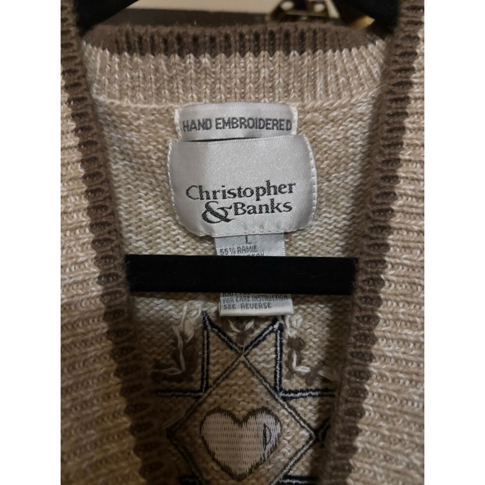 Vintage Beige Hand Embroidered Hearts/ Stars Fall/ Cotton Knitted Sweater Vest - Picture 3 of 3